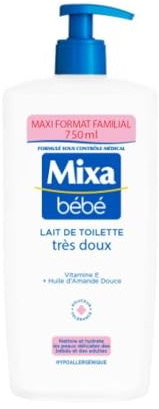 Mixa Baby - Leche de Toilette extra suave con aceite de almendras y vitamina E - Para el baño diario del bebé y la piel delicada - Limpia y nutre la piel - Hipoalergénica - 750 ml
