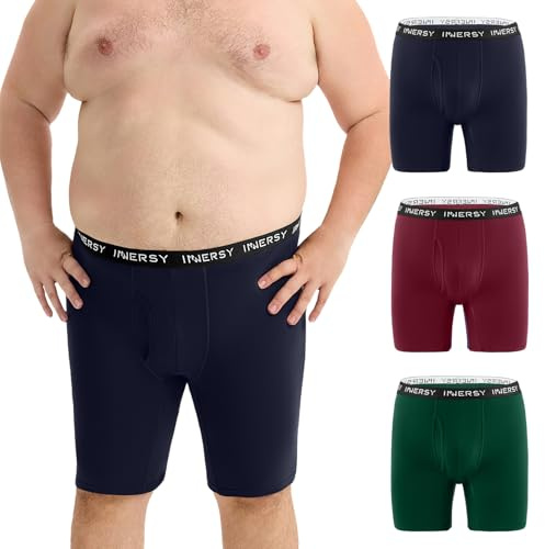 INNERSY Men's Big and Tall Boxer Briefs 8.5 Inseam Long Leg Cotton Moisture Wicking Underwear 3-Pack(Vintage Tone, 3X)