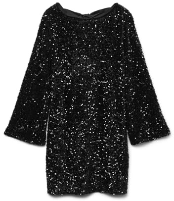 Vero Moda Vmetta LS Short Bow Dress Jrs Exp Sb8, Nero, L Donna