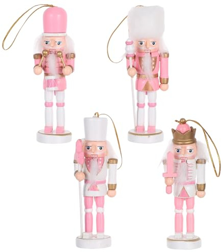 MAGICLULU 4 Cascanueces navideños: Cascanueces de Madera Colgantes de Color Rosa, Soldado, títere de Soldado de 13 cm para Decorar el árbol de Navidad.