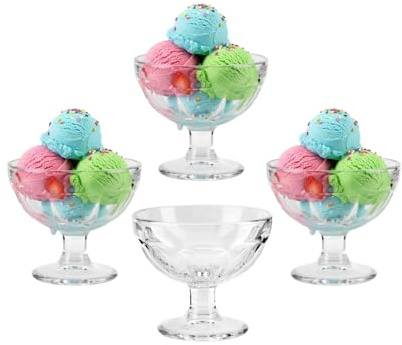 HOMESHOPA Glass Sundae Dessert Bowls, 4 Pack 8.5cm Clear Ice Cream Cups, Dessert Dishes for Trifle, Fruit Salad, Pudding & Sweets, Elegant Tableware for Home, Party & Restaurant