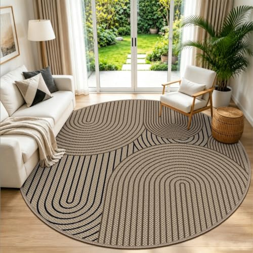 VSIWB Alfombra redonda de 200 cm de diámetro, aspecto de yute, antideslizante, alfombra lavable, embalaje plegable, alfombra redonda para dormitorio, sala de estar y balcón