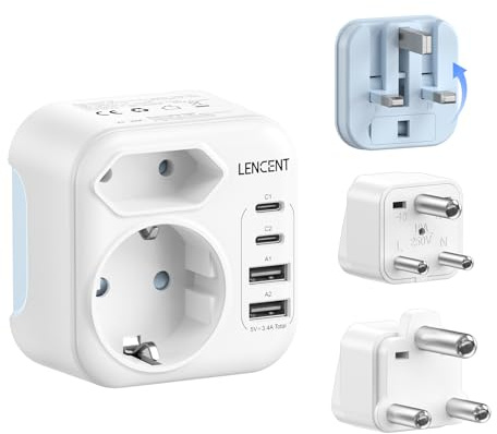 LENCENT typ D, G och M kombi-reseadapter med 2 USB-C 2 USB-A-portar vikbar resekontakt för Sri Lanka Sydafrika Botswana Namibia Simbabwe Nepal reseuttag, kontakt, adapter, ström