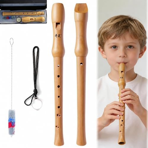 AEMCHDM Sopran Blockflöte Holz, 32CM Abnehmbarer Deutscher Alt-Ahorn-Blockflöten, 8 Löcher Blockflöte Erwachsene, Flöte Deutsche Griffweise Flute Anfänger mit Hartschalenkoffer (Natural)