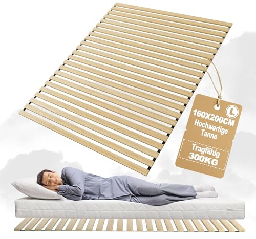YUENFONG Somier enrollable con 23 listones, 160 x 200 cm, incluye banda de goma negra, soporta hasta 300 kg, para todos los tipos de colchones