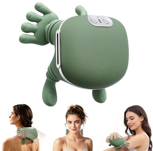 4D Masajeador Cervical y Espalda, Masajeador de Hombros para Cuello y Hombros con Función de Calor, 3 Velocidades, 2 Niveles de Calor (30°C/40°C), Masajeador para Casa/Oficina/Viajes/Regalos, Verde