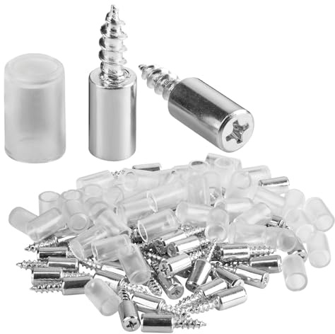 50 x Bodenträger zum Schrauben, Ø 7,5 mm, Stahl verzinkt, transparent | Bodenträger zur Befestigung von Glas- und Holzeinlegeböden in Möbel-, Schrank- und Regalsystemen, mit Kunststoffhülse.