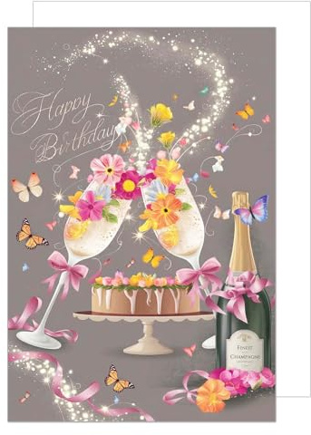 Edition Seidel Premium XXL Maxi Glückwunschkarte zum Geburtstag mit Umschlag Format DIN A4. Geburtstagskarte Grußkarte Karte Klappkarte Englisch Spruch Happy Birthday Mann Frau Champagner (A4-G1016)