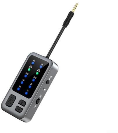 - Adaptateur audio Bluetooth 5.4 récepteur et émetteur avec son AptX HD, design compact 13 x 8 x 2 cm, pour casques d'avion et de voiture via une connexion de 3,5 mm