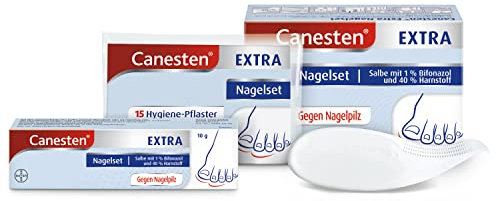 Canesten Extra Nagelset zur Behandlung von Nagelpilz mit Salbe, 15 Hygiene-Pflastern und Spatel