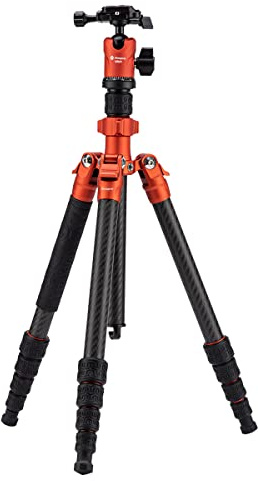 Fotopro Sherpa 151.1 cm Kamerastativ, leicht, Kohlefaser, Reise-Vlog, kompaktes Stativ, Schnellwechselplatte für DSLR-Kameras, Tragetasche (orange)