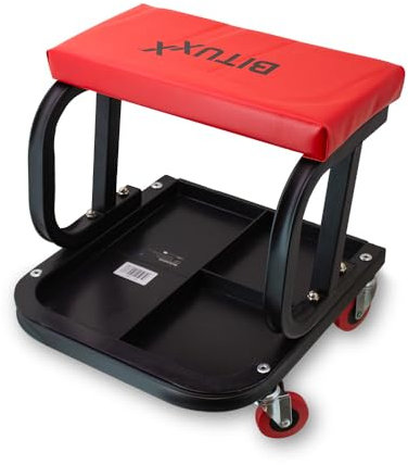 MS Point Werkstatthocker Werkstattsitz Arbeitshocker Rollhocker mit Rollen und Ablagen (Rot)