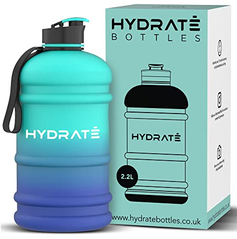 HYDRATE 2,2 Liter Trinkflasche Sport - langlebig und extra stark - BPA-frei - ideal für: Fitnessstudio, Diät, Bodybuilding, Outdoor-Sport, Wandern und Büro - Große Wasserflasche (Blue Lagoon)