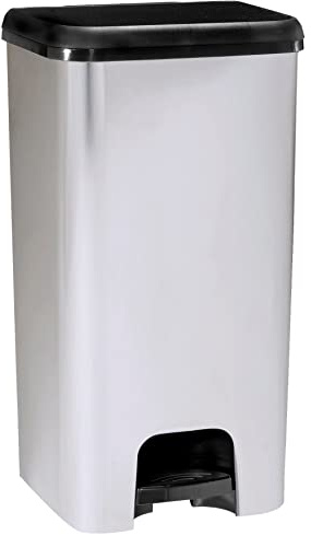 KITCHEN MOVE Lincoln - Cubo de basura, de cocina, con pedal (40 L, de plástico, aspecto metálico de acero inoxidable cepillado), brillante