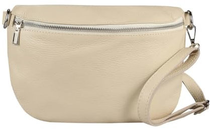 OBC Made in Italy Damen Leder Tasche Gürteltasche Crossbody Hüfttasche Bauchtasche Umhängetasche Cross-Over Bodybag Schultertasche Handytasche (Beige)