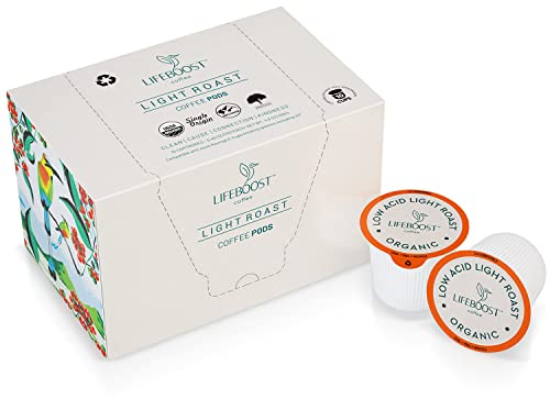 Lifeboost Light Roast Low Acid Coffee Pods - Single Origin Non-GMO Organic Coffee K Cups - Compatible with Keurig & Keurig 2 Machines - 10 Count