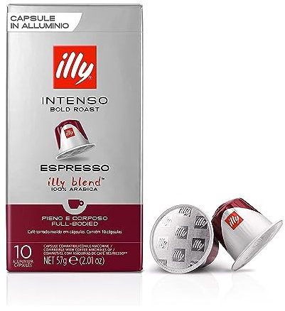 illy Coffee - Intenso Espresso Coffee Pods - Dark Roast - 100% Arabica Coffee Beans - Nespresso Compatible illy Coffee Capsules - Pack of 10