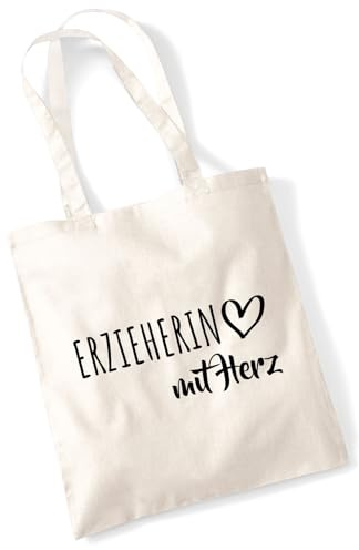 Huuraa Jutebeutel Erzieherin mit Herz Geschenk | Baumwollbeutel 10 Liter Stoffbeutel Beutel aus Baumwolle Tasche Geschenkidee Einkaufstasche Langen Henkel