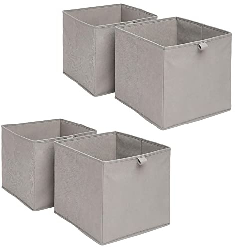 OHS Pack of 4 Fabric Storage Boxes Home Organiser Toys Clothing Bathroom Pop Up Collapsible Foldable Cube Box, Charcoal Grey
