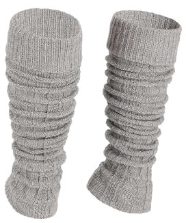Ateena Stulpen Damen aus Wolle und Acryl, Weiche Winter Beinstulpen in Zopfmuster, Beinwärmer für Tanz, Ballett, Klobige Stiefelmanschetten in Einheitsgröße - Grau New