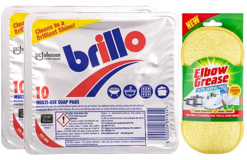 2X Brillo Multi-use Soap Pads (2X 10 Pads)-Household Cleaner - Effective for Cleaning Pots, Pans, Cookers - with Scrubbing Pad