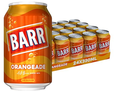 Barr Orangeade - Fizzy Drinks 24 Pack x 330ml Cans - Refreshing Orange Flavour Soft Drink Cans with Zero Sugar