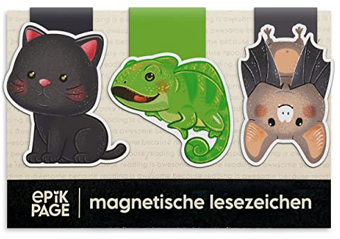 Magnetische Lesezeichen Kinder magischen Tiere: Katze, Fledermaus, Chamäleon – Kleine Geschenke für Schüler, Junge, Mädchen, Buchliebhaber – Geschenk Einschulung – Magnetlesezeichen 3er-Set