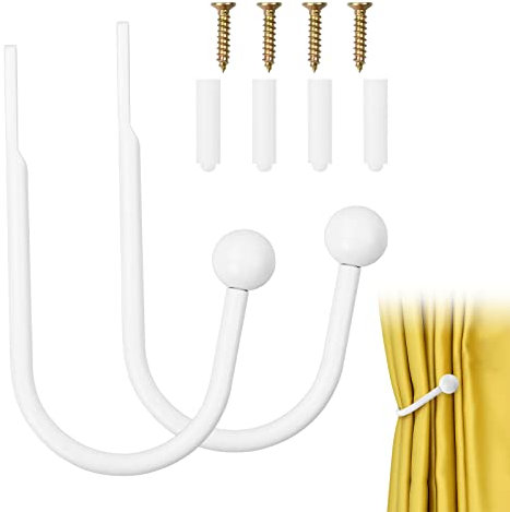 NiceLand 2 Pezzi Fermatenda da Tenda in Metallo, Ganci per Tende a U Fermatenda da Parete Bianco da Muro con Viti