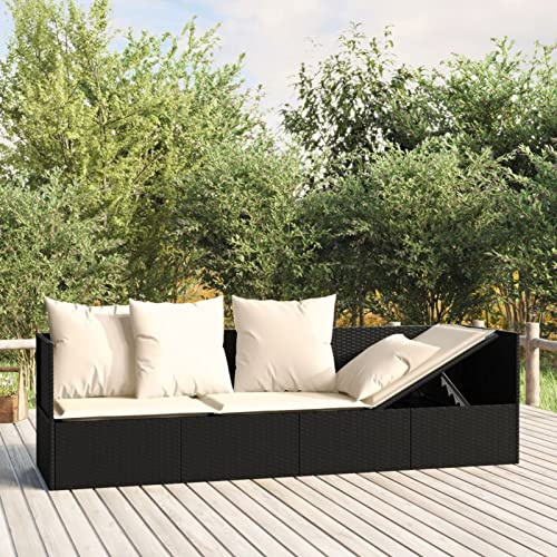 Homgoday Schwarz Outdoor-Loungebett mit Kissen, PE-Rattan, 203x58x56 cm, für Garten und Terrasse Model319562