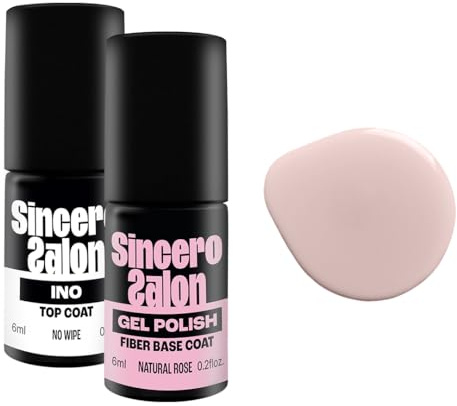 Sincero Salon- Fiberglass Gel Base Natural Rose und Top Coat Gel Super Shiny INO - Unterlack und Überlack - UV Nagellack für Maniküre -Schutz vor Kratzern - Nagelhärter
