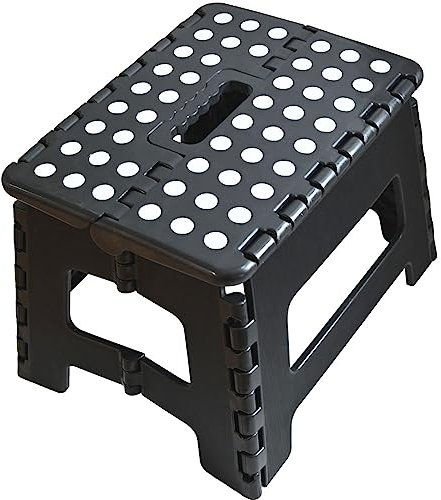 Armo® Sgabello pieghevole con maniglia per il trasporto, sgabello pieghevole compatto, poggiapiedi fai da te, peso massimo 150 kg (nero)