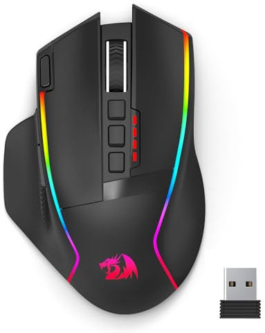 Redragon Wireless Gaming Mouse,16000 DPI 2.4G Optical Wireless Mouse,9 Macro Buttons with Rapid Fire Key,RGB Backlit,170 Hour Durable Power Capacity, Ergonomic Gaming Mouse for PC/Mac/Laptop