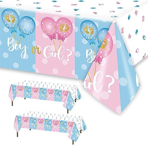 Tovaglie Gender Reveal 2PCS Rosa Blu Tovaglia Impermeabile Usa e Getta Boy Or Girl Tovaglia da Festa a Tema Palloncino Decorazione Bambini Compleanno Baby Shower Decorazione per Feste 137×274cm (A)