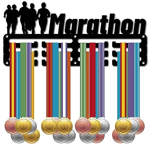 CREATCABIN Marathon-Medaillenhalter,Laufmedaillen-Aufhänger,Präsentationsständer,Sport-Metallaufhängung,Auszeichnungen,Eisen,Kleine Halterung,Dekor Für Zuhause,Abzeichen,Rennläufer,Schwarz,29x13cm
