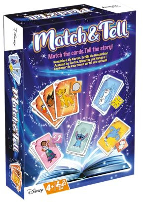 Disney Match And Tell, Collect Cards, Use Your Imagination To Tell Exciting Stories and Win Points, Cards From Disney Favourite Films: Aladdin, Frozen 2, Lilo & Stitch, The Lion King & Encanto