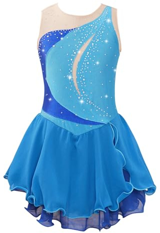 Vestito da Pattinaggio Artistico Bambina Body Danza Classica Azzurro 11-12 Anni