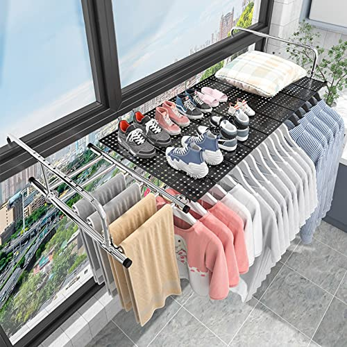 HJXGQJM Balkonwäschetrockner Edelstahl Balkontrockner Klappbar Hängetrockner Wäscheständer Wandtrockner Heizkörper Hängewäschetrockner Wäschehänger Balkon Trockner(with Black Plates,60-106cm)