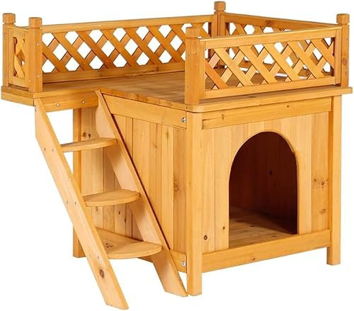 QIANMEI hundehütte Outdoor, Kreative Hundehütte, Kleines Haustierhaus, Massivholz-Katzenkäfig Mit Treppe Und Balkon, Wasserabweisendes Tierheim, for Gartenterrasse