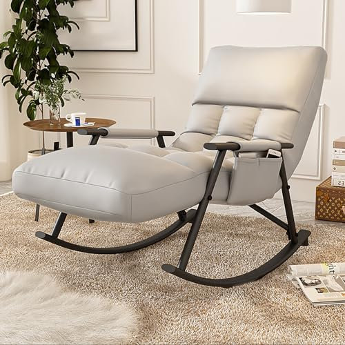 paiye Modern Schaukelstuhl mit Liegefunktion, Schaukelsessel mit Verstellbarer Fußstütze, Schaukelstuhl mit Seitentaschen, für Wohnzimmer (Grau)
