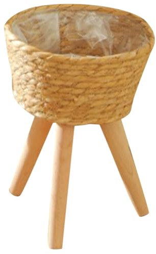 Cabilock Holz Blumenständer Rattan Blumenkorb Geflochtener Blumenhocker Korb Pflanzkorb Pflanzenständer Blumentopfständer Pflanzenhalter Blumentopf Ständer Indoor Outdoor Balkon Blumenbank
