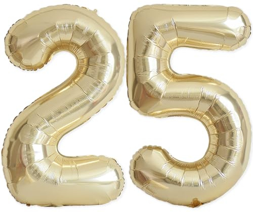 25 Balloon Number, 40 Inch Champagne Gold Foil Balloons Giant Jumbo Helium Number 25 or 52 Balloons for 25th 52th Birthday Decorations Anniversary Events Boys Girls Party Decorations (Light Gold)
