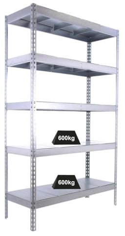 PROREGAL Schwerlastregal Metal Beast Five | HxBxT 200x180x90cm | Fachlast 600kg | Verzinkt | Regal Standregal Werkstattregal Lagerregal Kellerregal