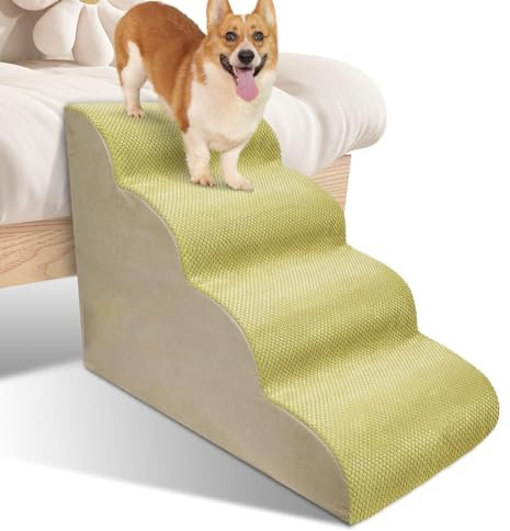 ZbOLi 4-Stufen-Hundetreppe, rutschfeste Haustiertreppe mit Stoffbezug und Aufbewahrungstaschen, Hunde- und Katzenrampe aus hochdichtem Schwamm für alte Hunde