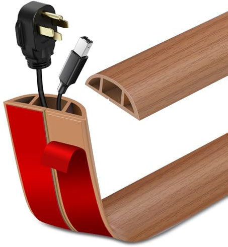 Canaletas para Cables Adhesiva canaleta pasacables para Suelo Cubiertas de Suelo para Cables pasacables de PVC (3m×3cm, Grano de Madera Amarillo)