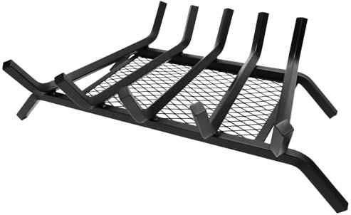 Fireplace Grate 24 inch with Ember Mesh，Nouetele Fire Place Grate 5/8 Square Solid Steel Bar Heavy Duty Fireplace Log Grate