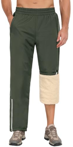 Niwicee Herrjoggingbyxor fleecefodrade joggingbyxor casual vinter varma träningsbyxor elastisk midja termiska träningsoverall underdel tjocka plyschbyxor byxor med fickor, gRÖN, XL