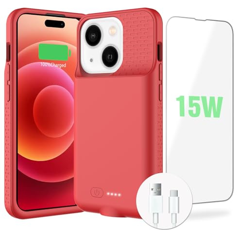 BOPPS Akkuhülle für iPhone 15/15 Pro, 15 W, schnelles 7000 mAh, tragbar, wiederaufladbar, für 15/15 Pro Ladehülle, Rot