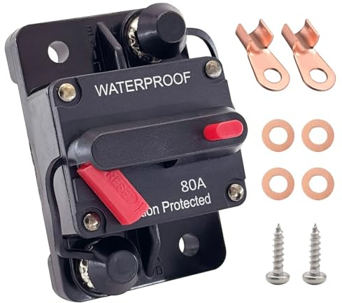 Interruttore 80A, Ampper Surface Mount DC 12V-48V impermeabile fusibile interruttore termico con reset manuale/On-Off per barca Trolling Motor Auto Audio Solar e altro ancora