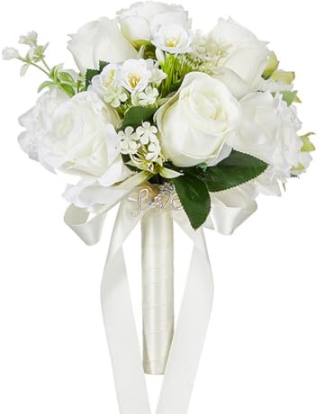 Brautstrauß Braut Brautjungfern Blumensträusse Hochzeit Rosen Strauß Blumenstrauß künstlicher Rosenstrauß Bouquet Deko Weiß Brautstrauß Handgelenk Rose für Hochzeit Koreanischer Stil Weiß Brautstrauß