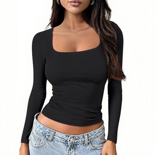 Women's Long-Sleeved Shirt Basic Top Y2K Slim-Fit T-Shirt Cropped Top Casual Style